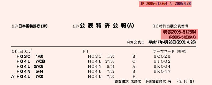 PCT出願の公表番号は公表特許公報の右上に書かれています。